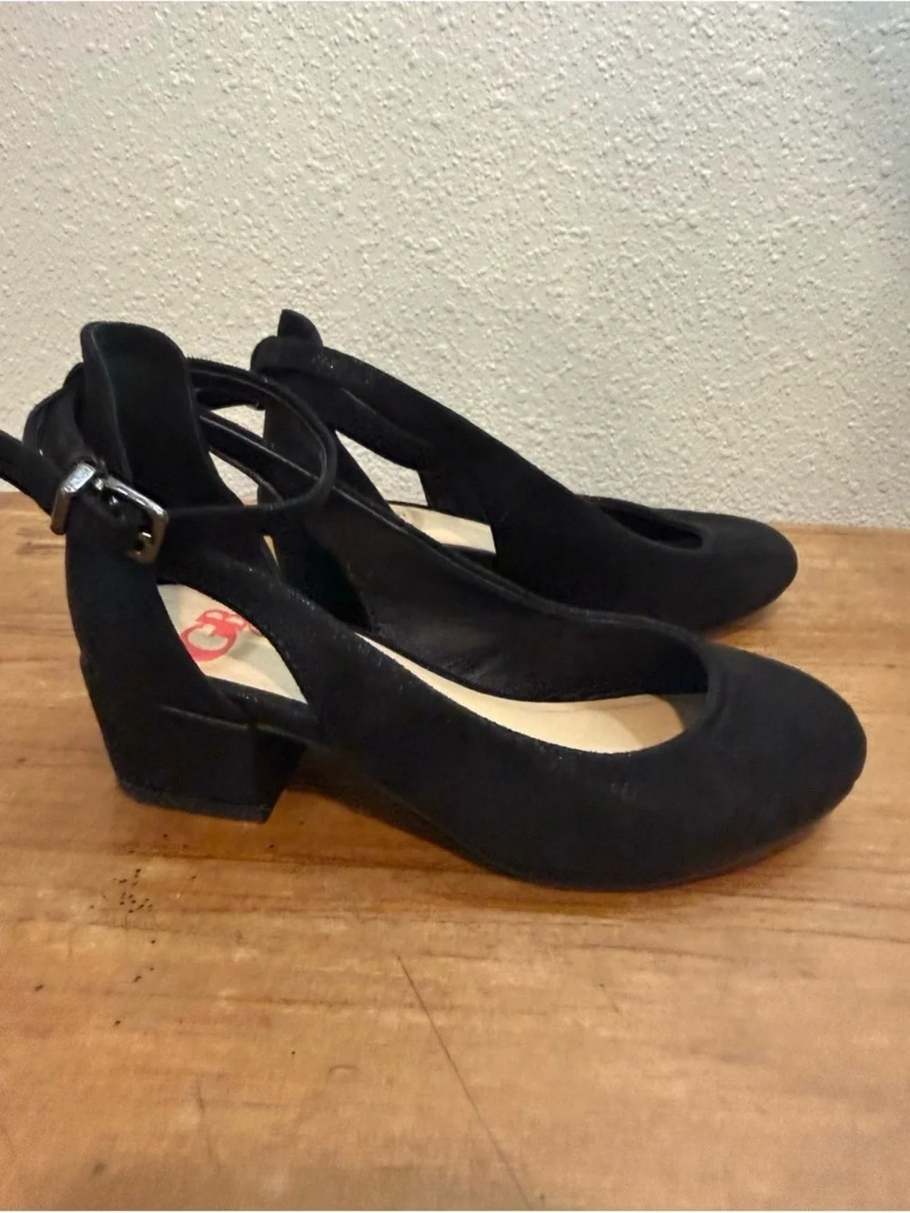 GB girls Black Ankle-Strap Low Block Heel Dress Shoes